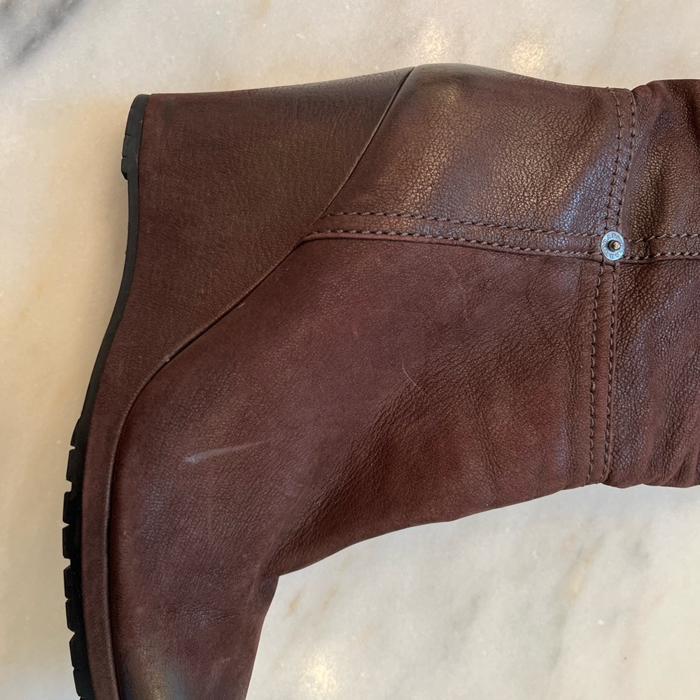 Dark Brown Prada Knee High Wedge Boots Size 9 US EU 39 Nubuk/Suede MINT Rusched - Picture 2 of 10